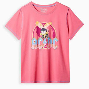 Torrid Vinyl Icons ACDC Slim Fit Seam Tee Cotton Pink in Size 2 - 18/20